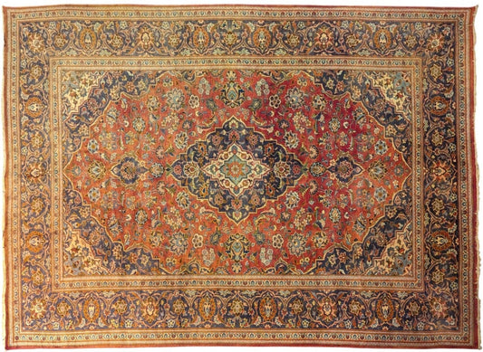 Vintage Red Kashan Handmade Carpet (6.7 x 9.8 Feet, Pre-1980) (Sn:5996)