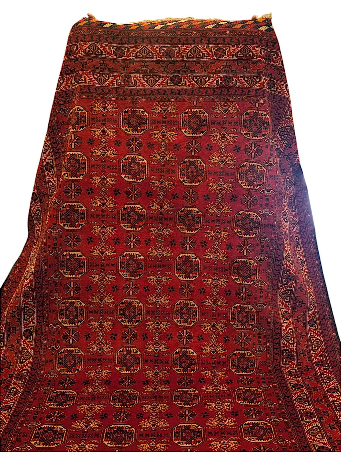 Hand-Knotted Bokhara Rug – Red Tekke Gul Design | 7x10 Feet (Sn:7523)