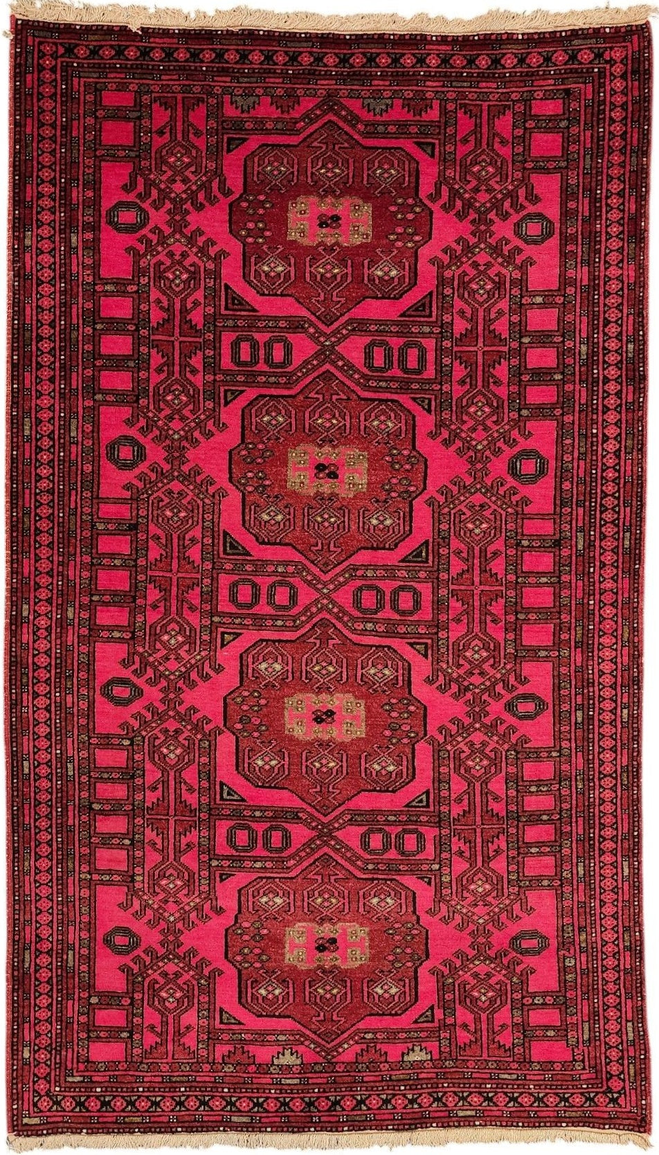 Khal Mohammadi Rug – 3x6 Feet – Hand-Knotted Wool, Deep Red Afghan Tribal Design(Sn:7337)