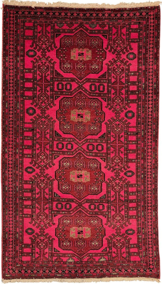 Khal Mohammadi Rug – 3x6 Feet – Hand-Knotted Wool, Deep Red Afghan Tribal Design(Sn:7337)