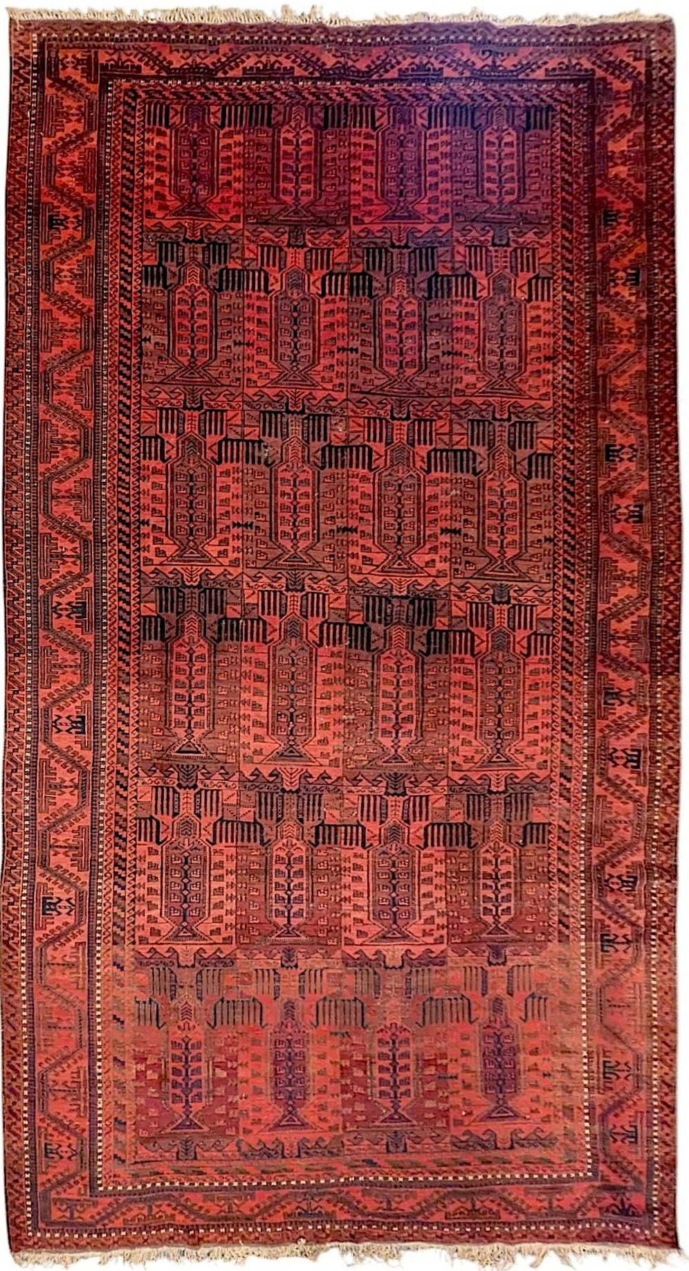 Vintage Khal Mohammadi Rug – 7.5x14 Feet | Reddish-Brown Afghan Tribal Carpet (Sn:7519)
