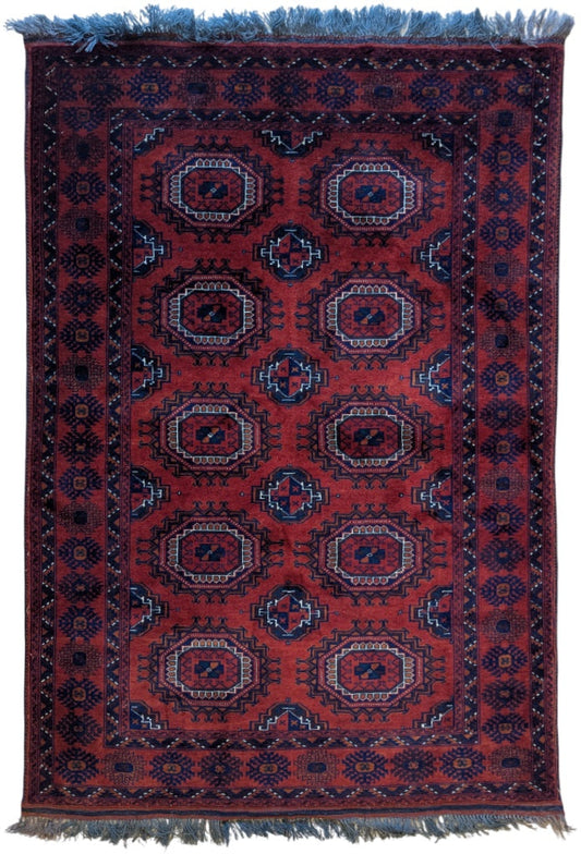 Handmade Khal Mohammadi Rug – 3x5 Feet | Deep Red Afghan Wool Carpet(Sn:7731)