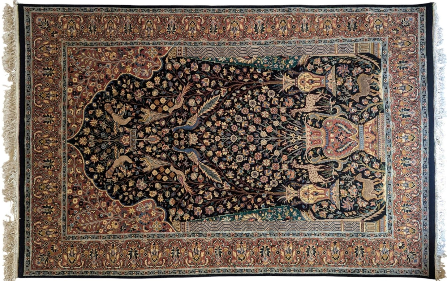 Persian Blue Kashan Carpet – Tree of Life 4.5X7 Feet (Sn:6647)