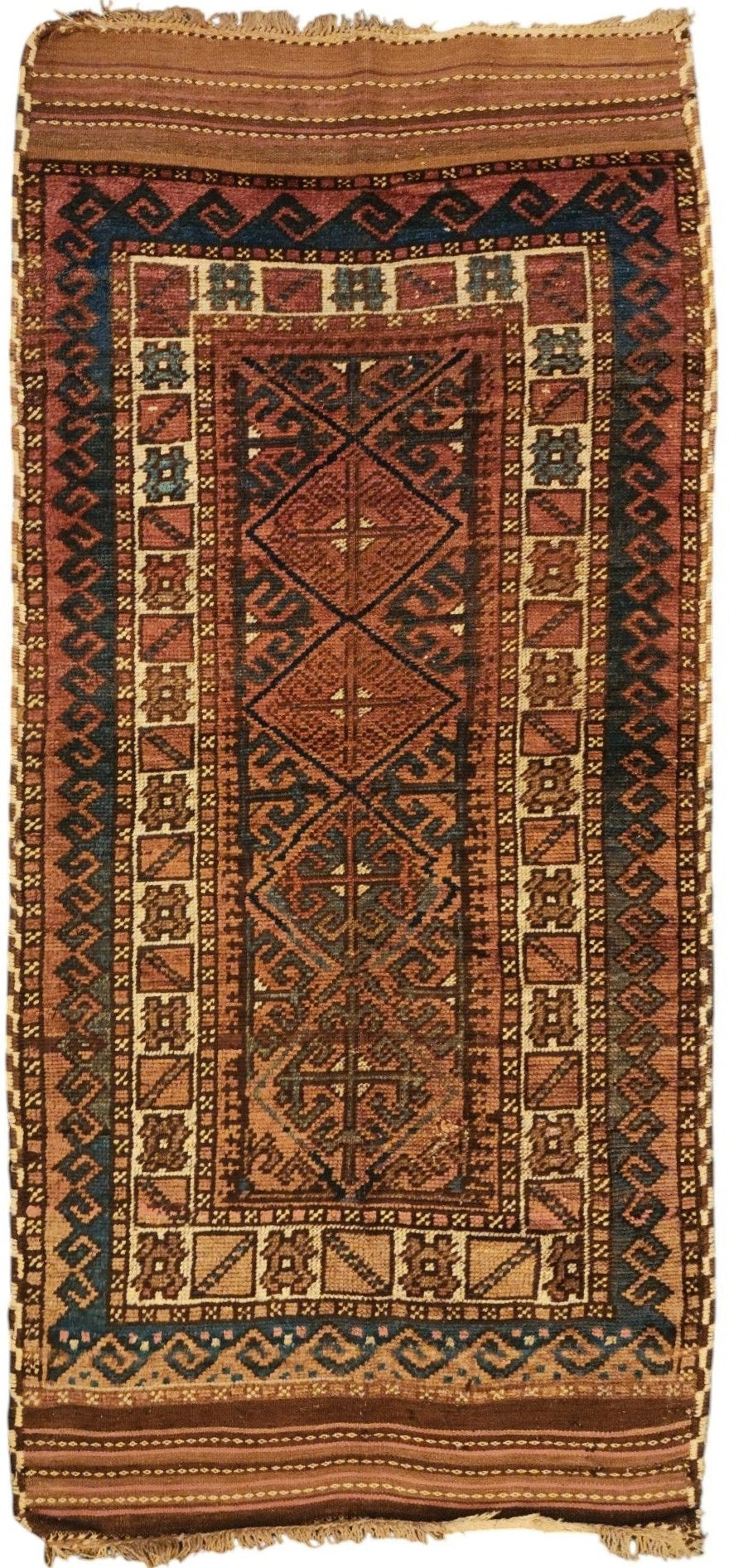 Antique Handwoven Baluch Rug – 3x6 ft | Tribal Geometric Design (Sn:2645)