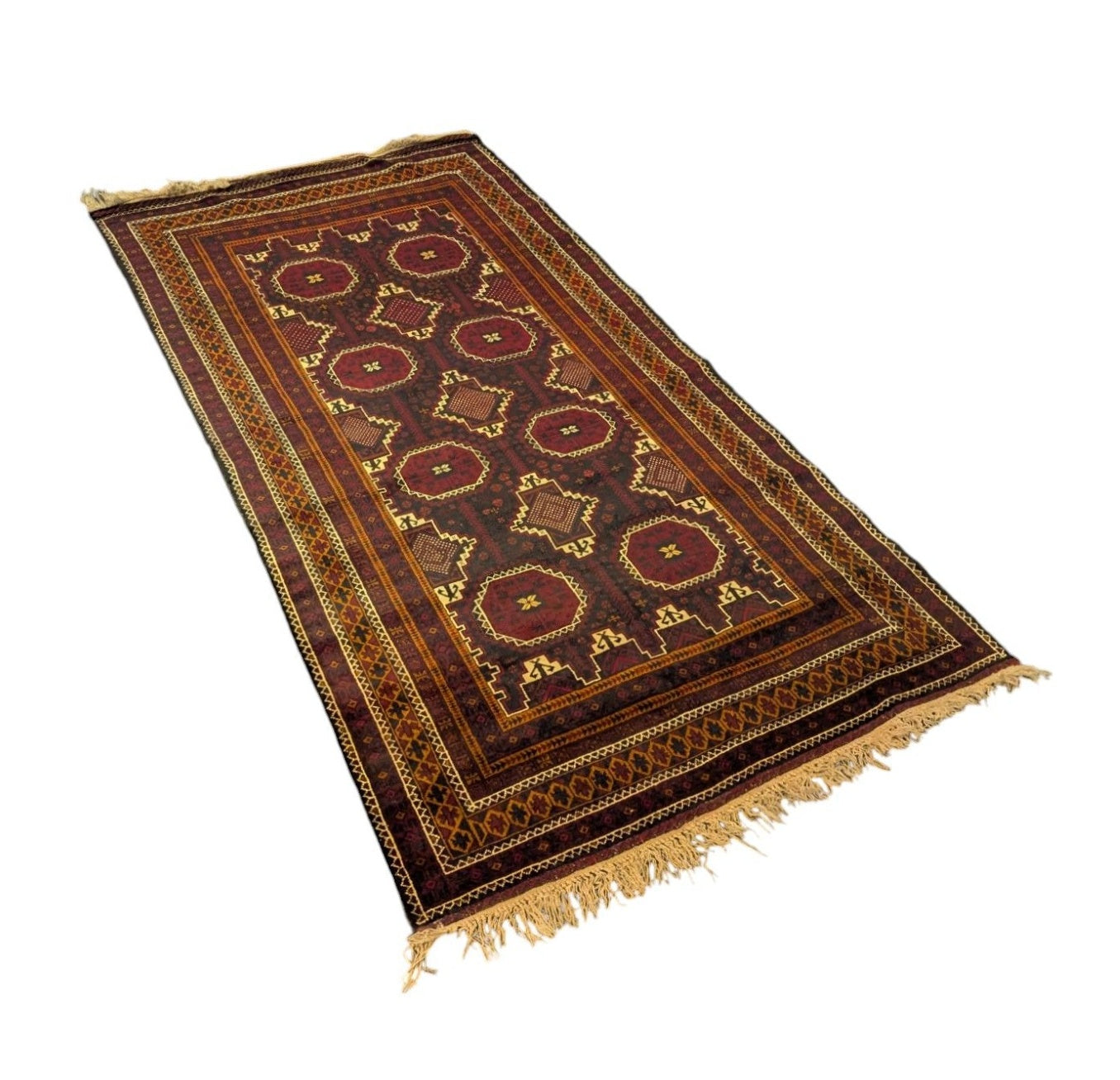 Brown Baluch Tribal Rug – 4x7 Feet – Hand-Knotted Wool, Octagon & Diamond Medallion Design(Sn:3579)