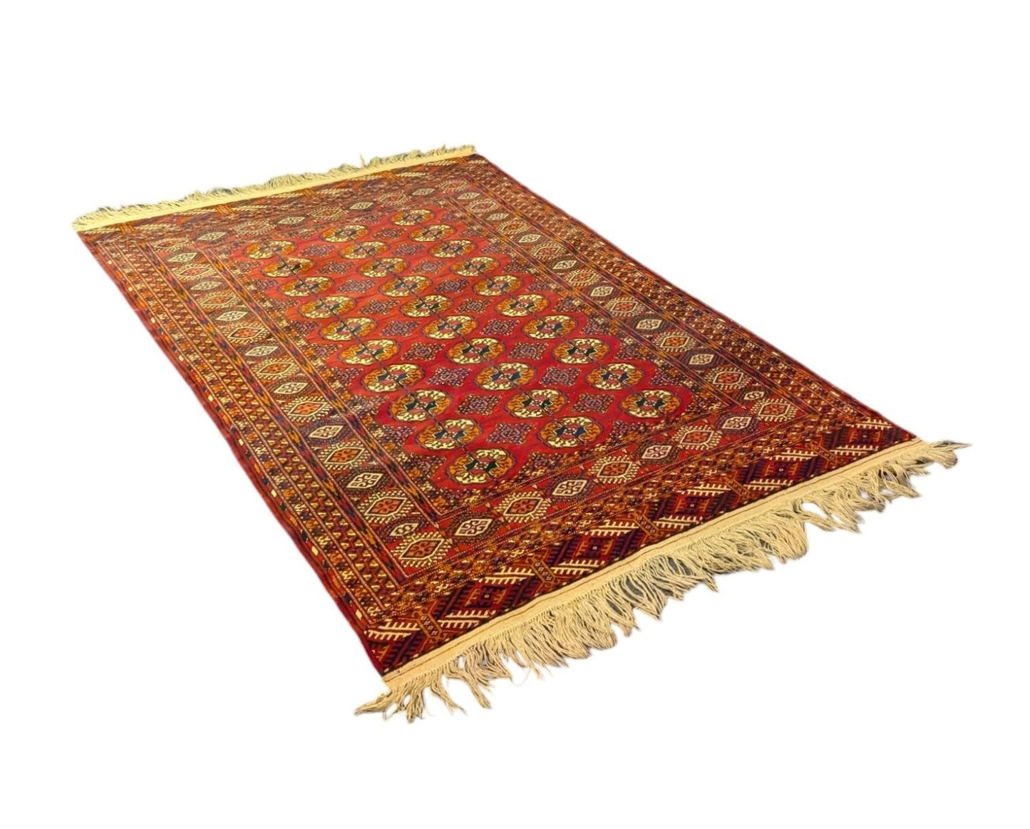 Vintage Turkmen Tekke Bokhara Rug – 4.3x6 Feet | Handwoven Tribal Wool Carpet(Sn:7309)