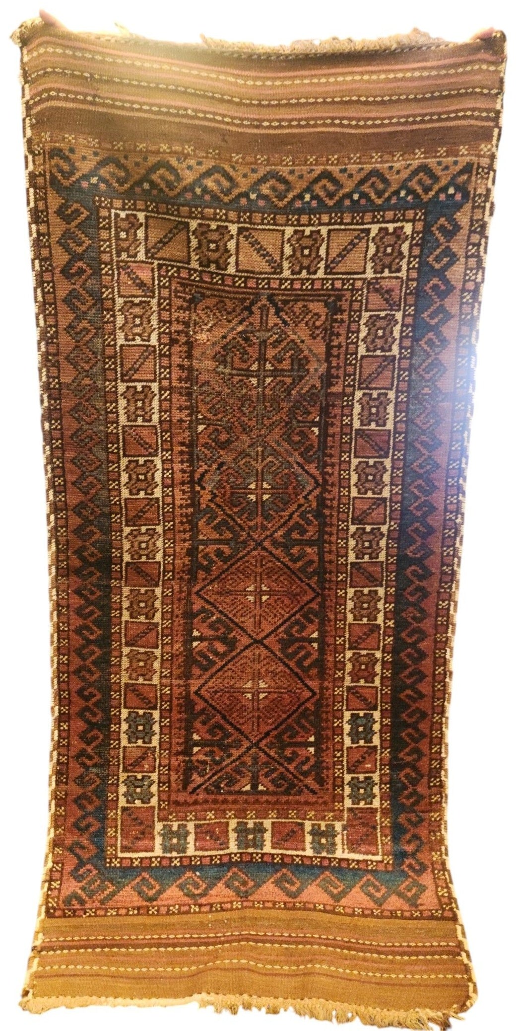 Antique Handwoven Baluch Rug – 3x6 ft | Tribal Geometric Design (Sn:2645)