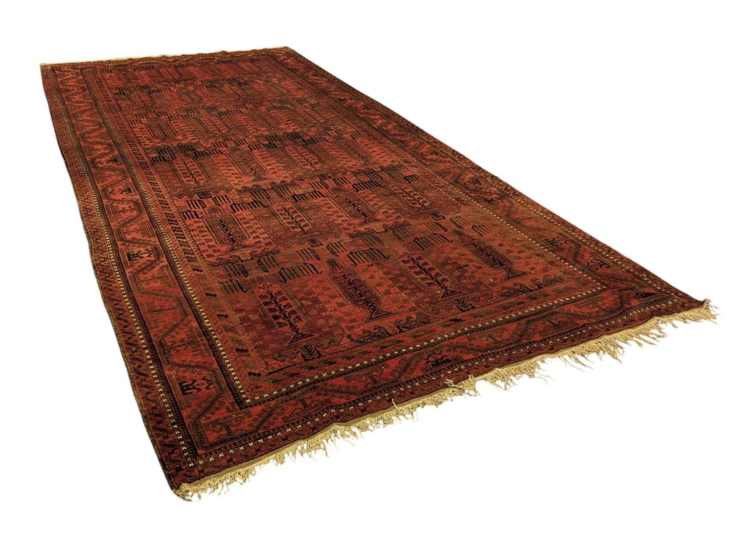 Vintage Khal Mohammadi Rug – 7.5x14 Feet | Reddish-Brown Afghan Tribal Carpet (Sn:7519)