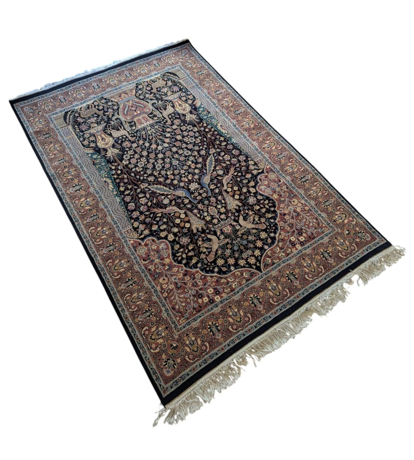 Persian Blue Kashan Carpet – Tree of Life 4.5X7 Feet (Sn:6647)