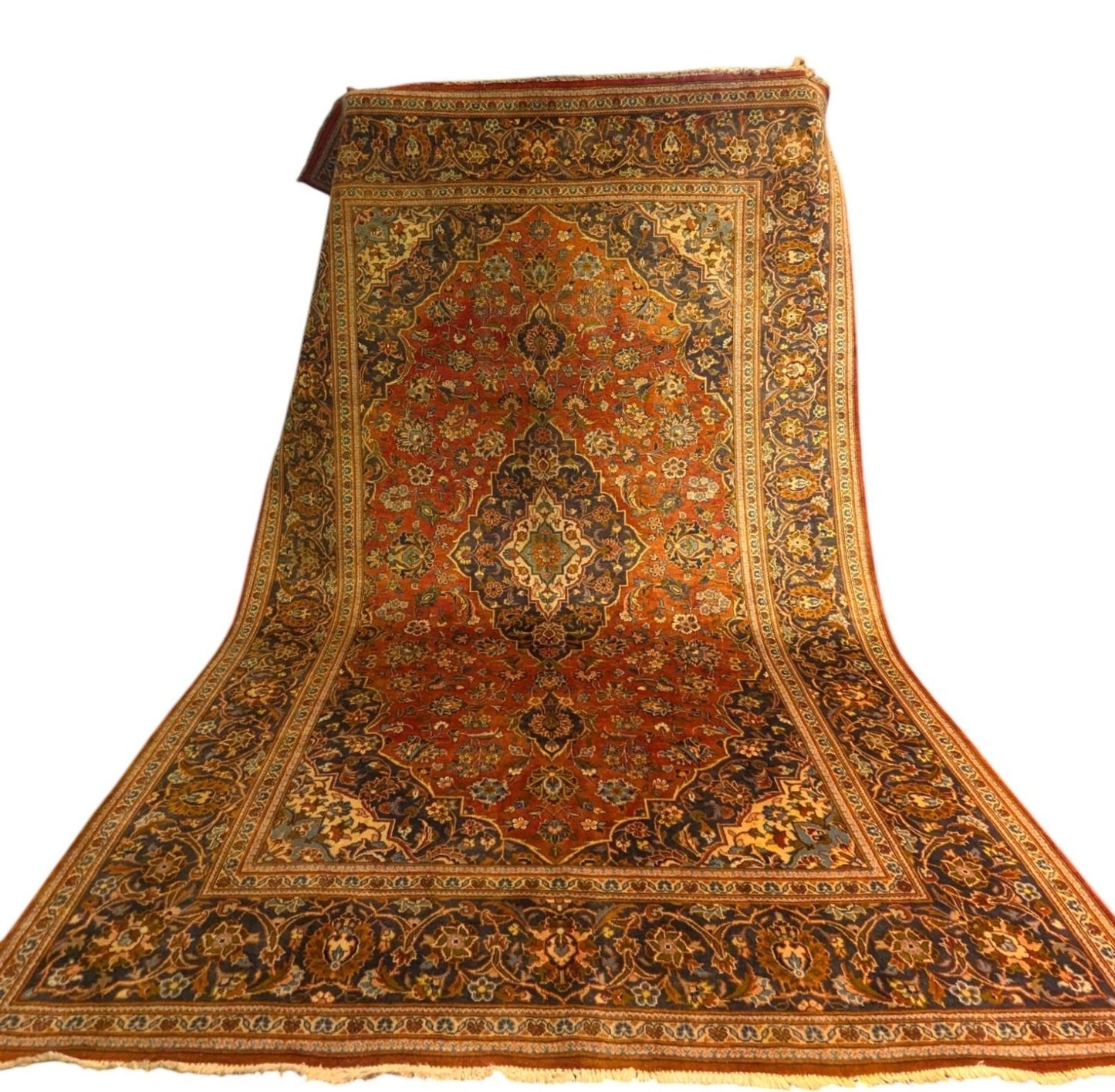 Vintage Red Kashan Rug – 6.7 x 9.8 Feet – Hand-Knotted Wool (Sn:5996)