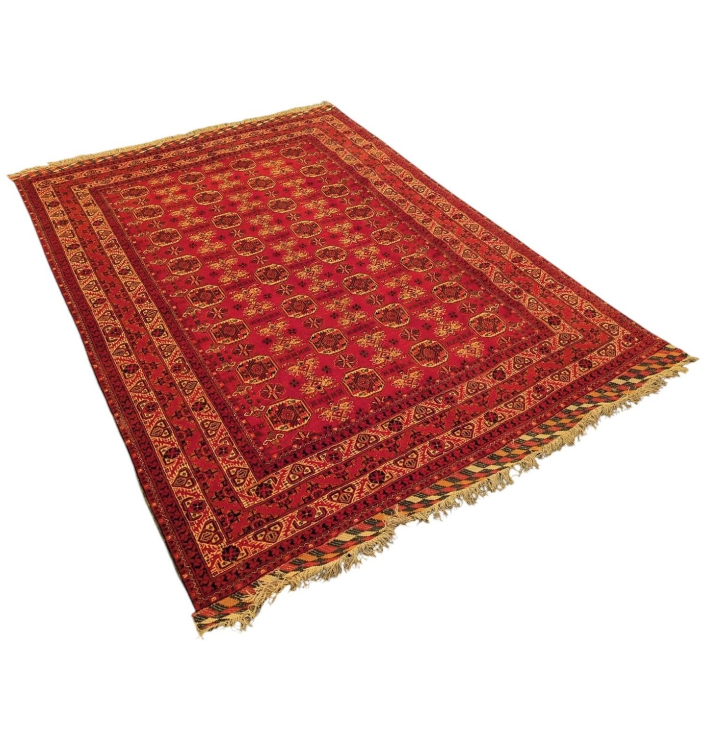Hand-Knotted Bokhara Rug – Red Tekke Gul Design | 7x10 Feet (Sn:7523)