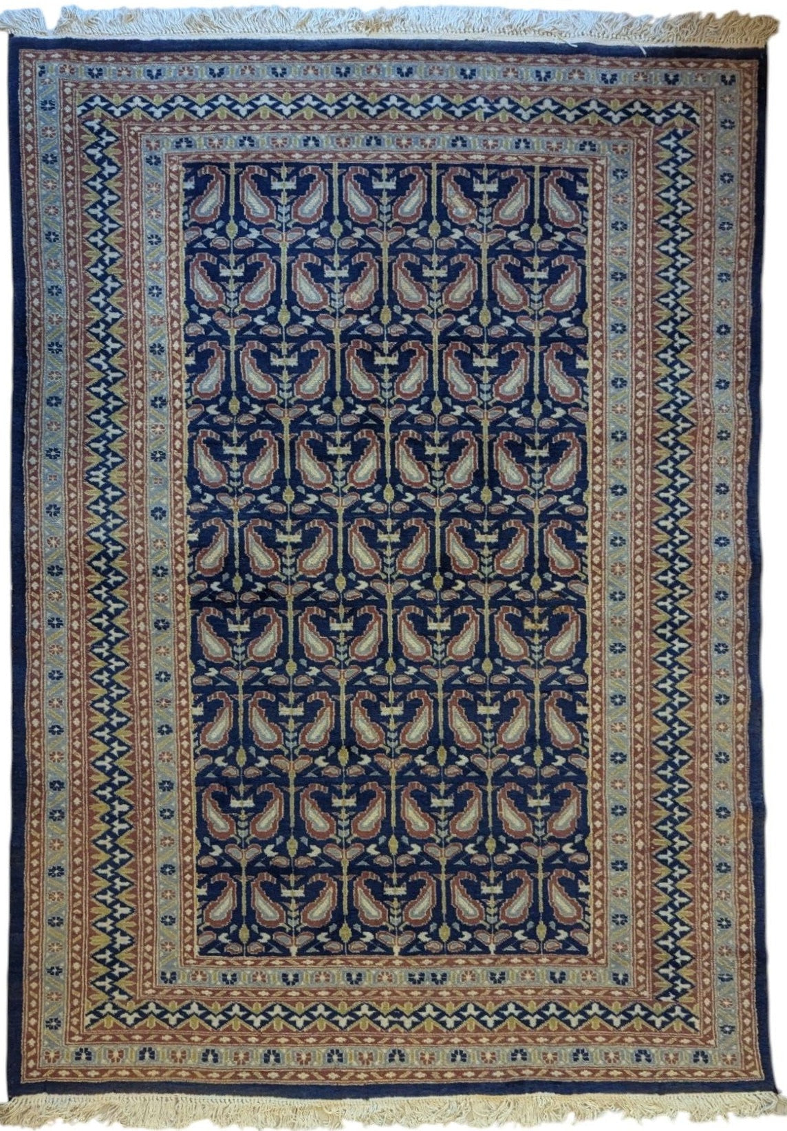 Handmade Persian Qom Rug – Navy Boteh  (paisley)  Design – 4x6 Feet (SN:Q19)