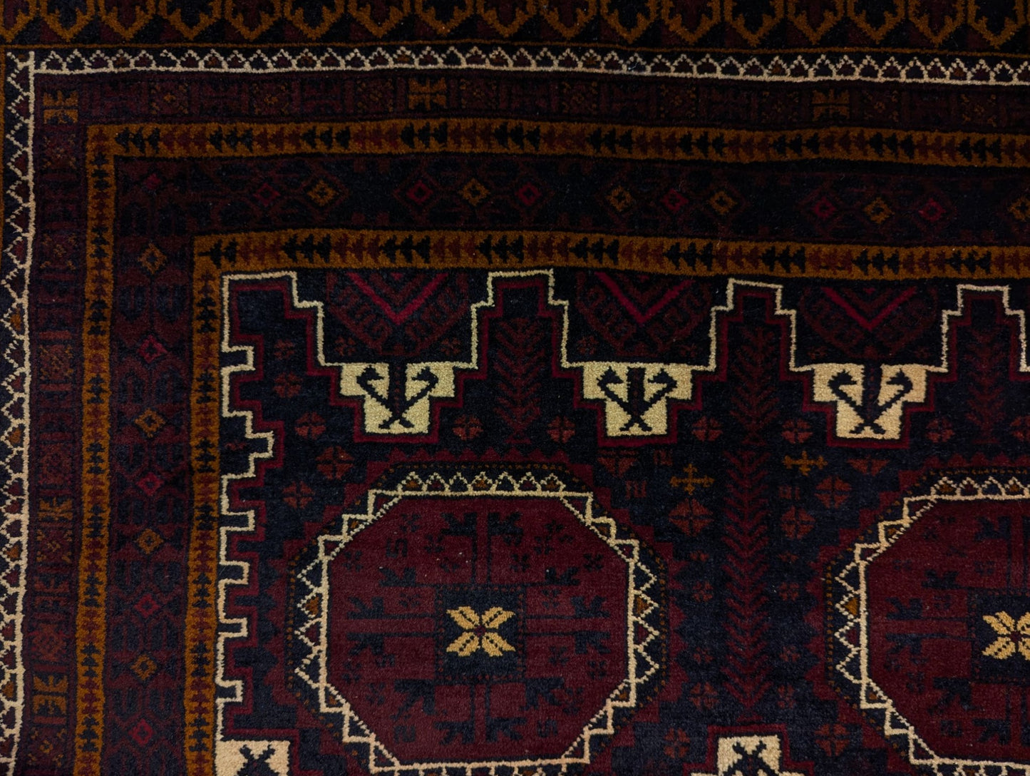 Brown Baluch Tribal Rug – 4x7 Feet – Hand-Knotted Wool, Octagon & Diamond Medallion Design(Sn:3579)