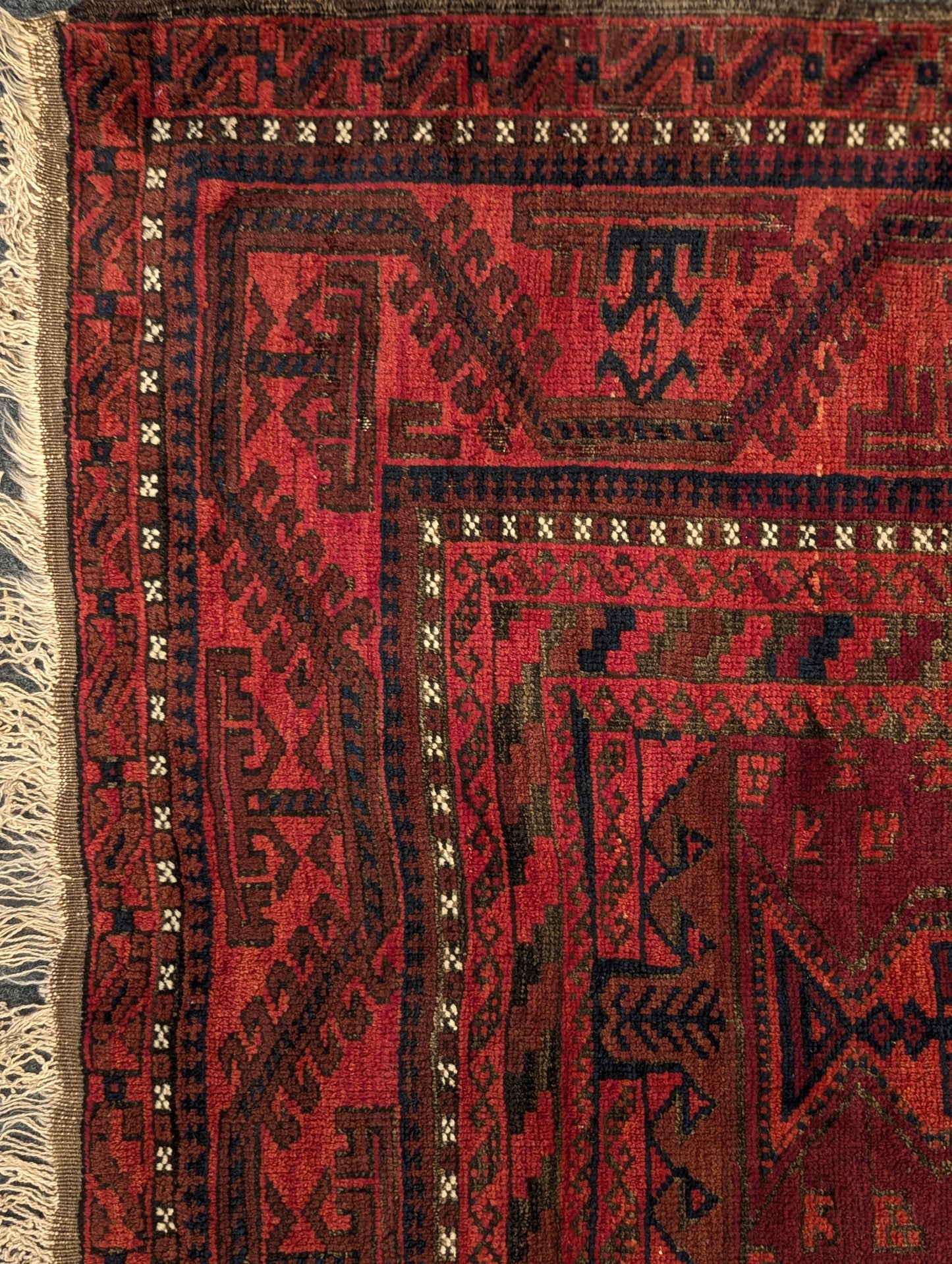 Vintage Khal Mohammadi Rug – 7.5x14 Feet | Reddish-Brown Afghan Tribal Carpet (Sn:7519)