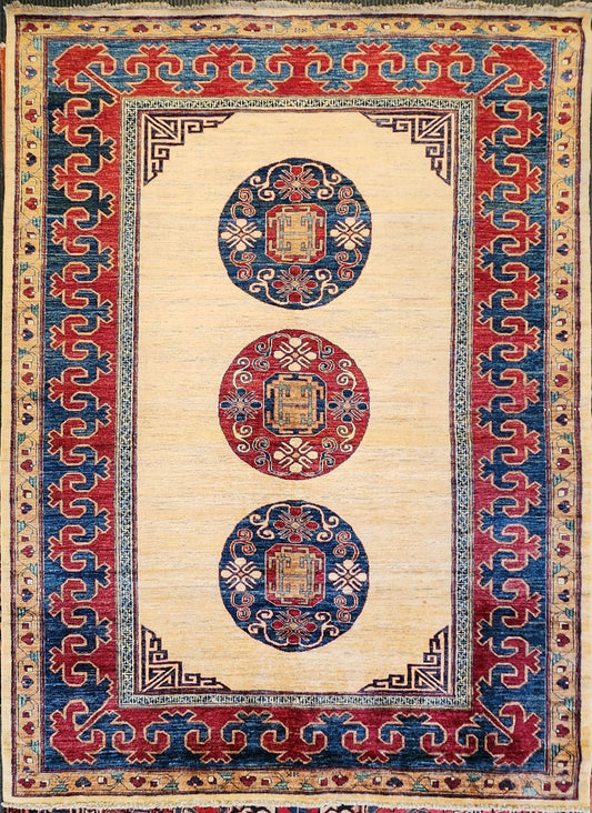 Handmade 7x10 Feet Cream Kazak Tribal Rug (SN:7524)
