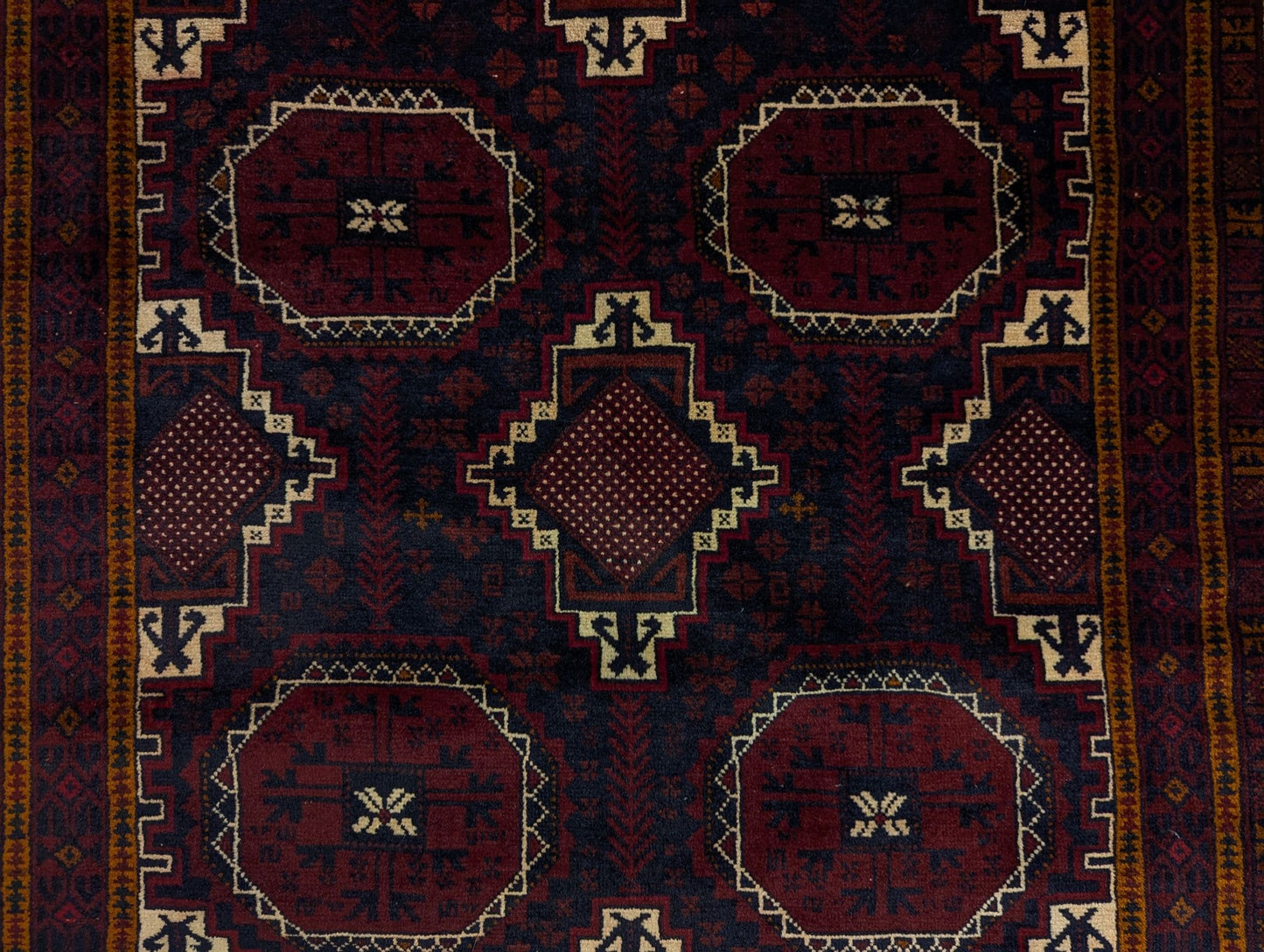 Brown Baluch Tribal Rug – 4x7 Feet – Hand-Knotted Wool, Octagon & Diamond Medallion Design(Sn:3579)