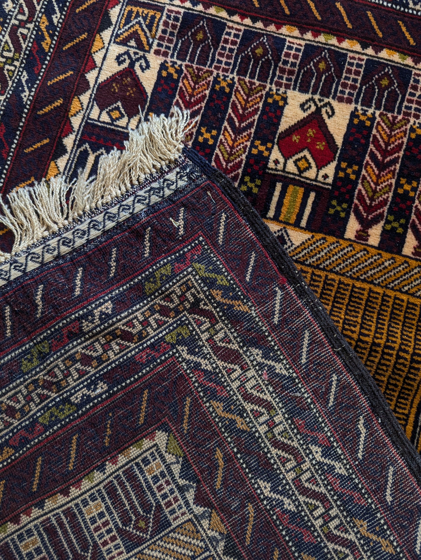 Vintage Baluch-Turkmen Prayer Rug – 2.5x3 Feet | Handwoven Wool(Sn:7362)