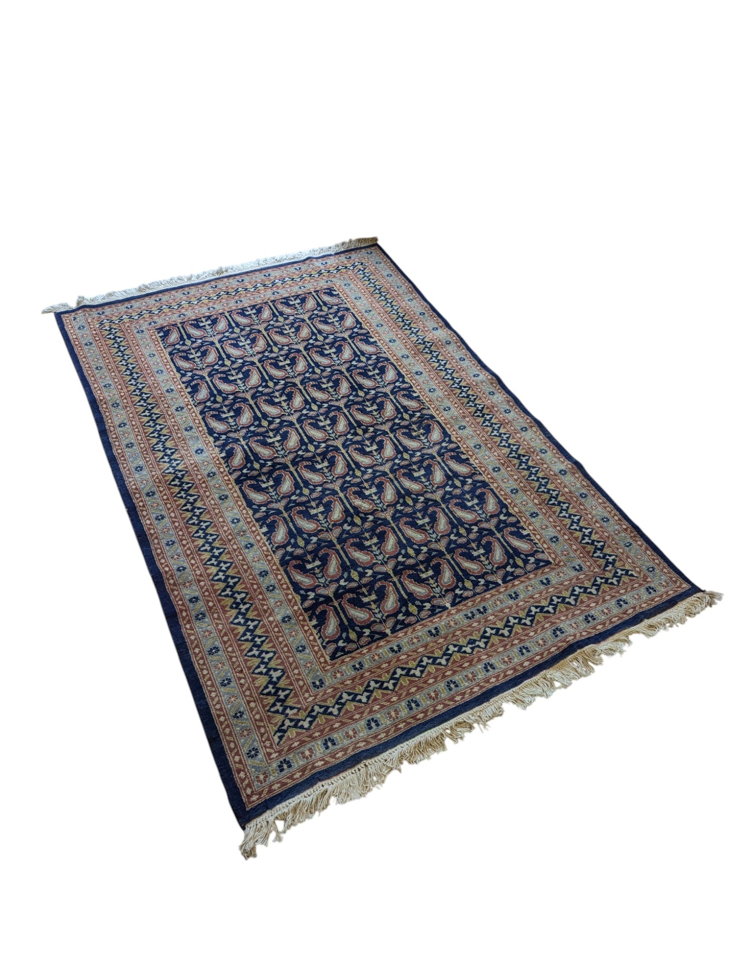 Handmade Persian Qom Rug – Navy Boteh  (paisley)  Design – 4x6 Feet (SN:Q19)