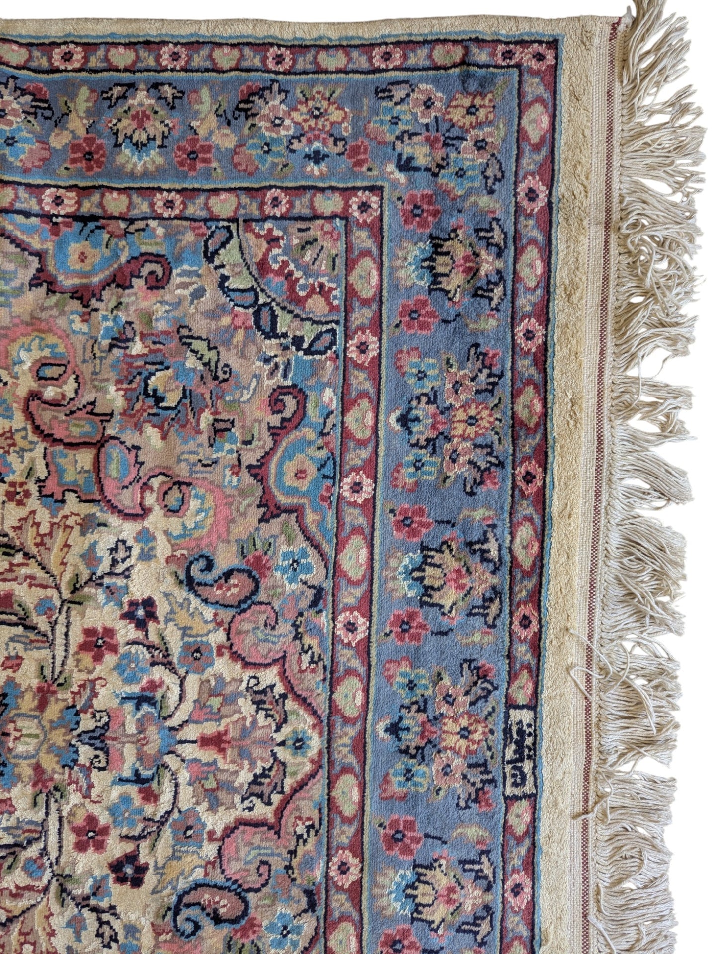 Handmade Vintage Kashan Rug – 4x6 Feet – Cream Base with Floral Medallion(SN:7000)