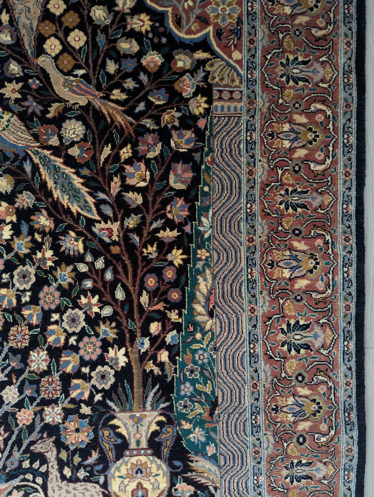Persian Blue Kashan Carpet – Tree of Life 4.5X7 Feet (Sn:6647)