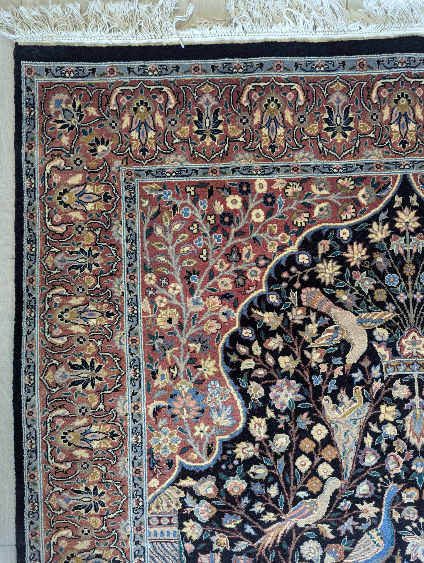 Persian Blue Kashan Carpet – Tree of Life 4.5X7 Feet (Sn:6647)