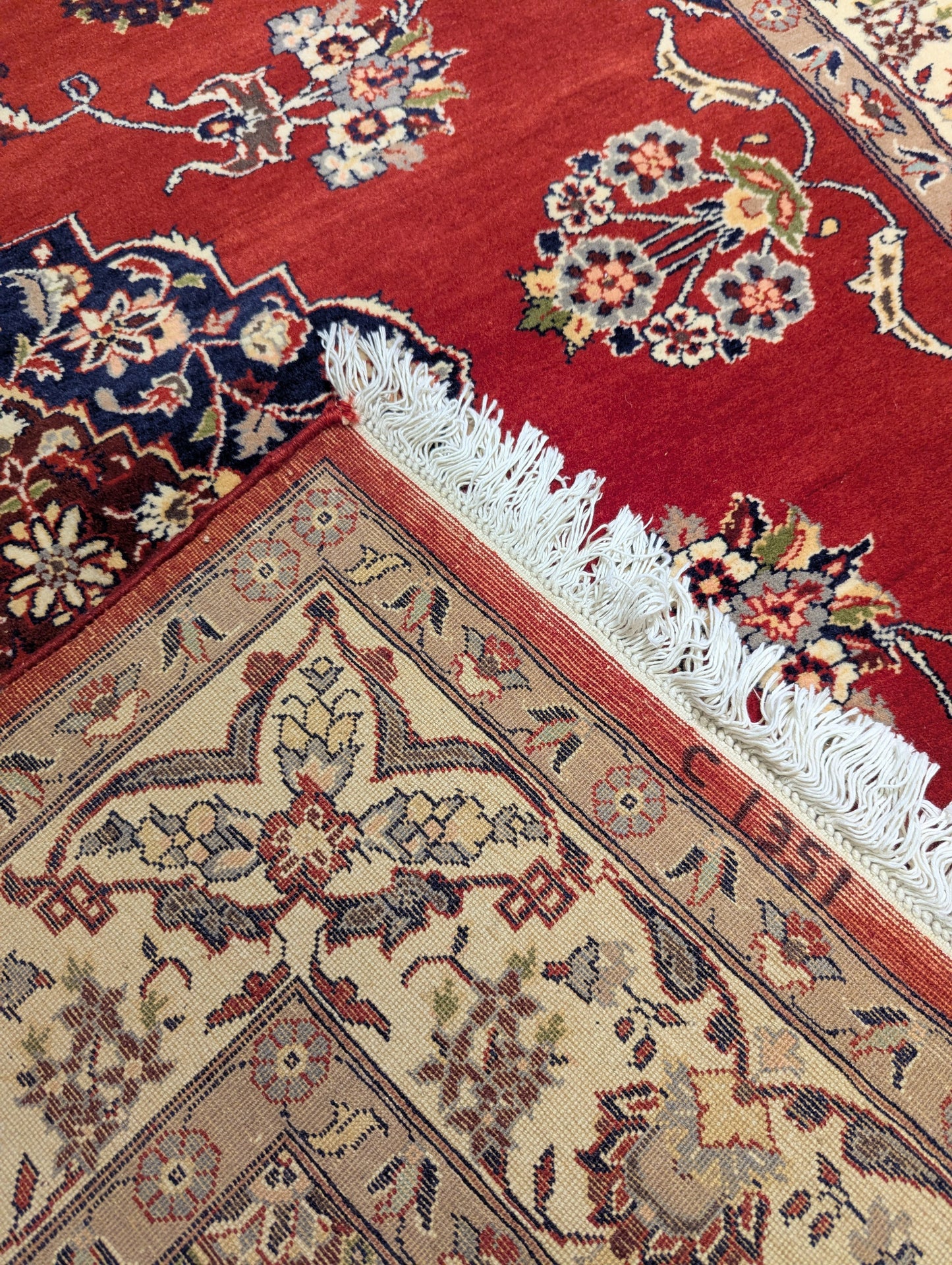Red Kashan-Style Handmade Wool Rug – 4.5x7 ft | Floral Medallion Design(Sn:1351)