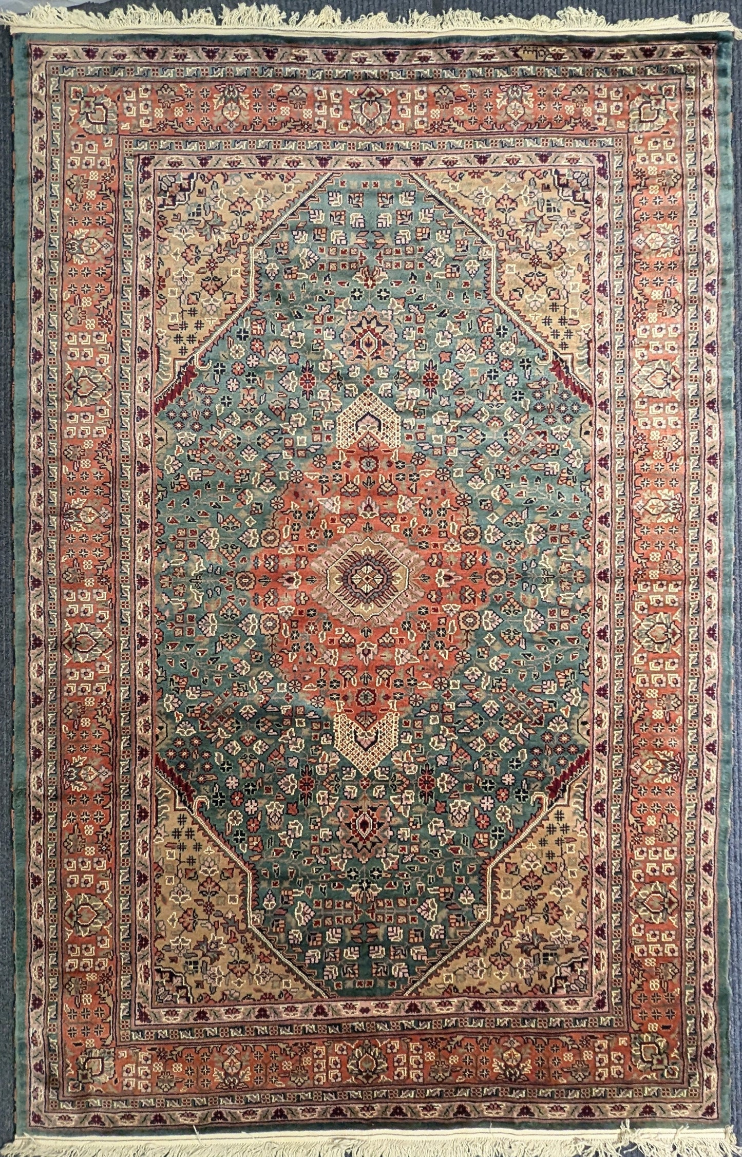 Vintage Pakistani Kashan-Style Handmade Wool Rug – 6.5x8 Feet | 45+ Years Old (sn:7007)