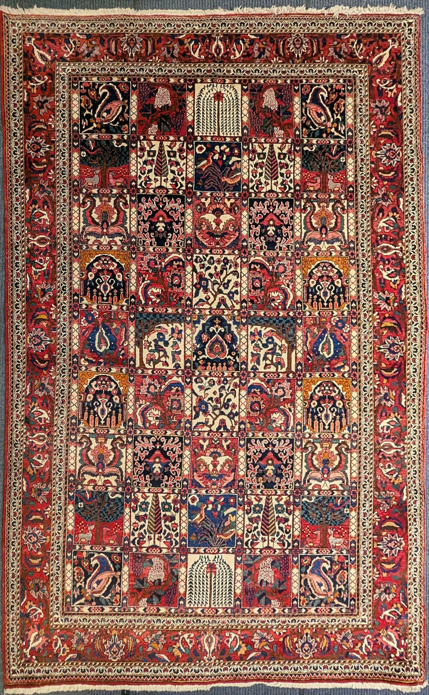 Vintage Persian Garden Panel Design Rug – 7x11 Feet | Hand-Knotted Wool | 45+ Years Old(sn:3946)