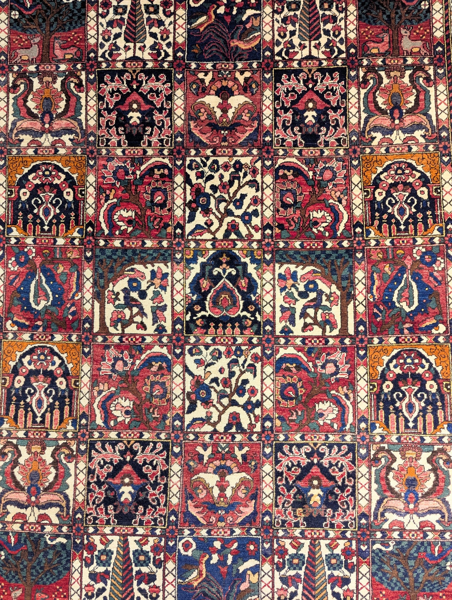 Vintage Persian Garden Panel Design Rug – 7x11 Feet | Hand-Knotted Wool | 45+ Years Old(sn:3946)