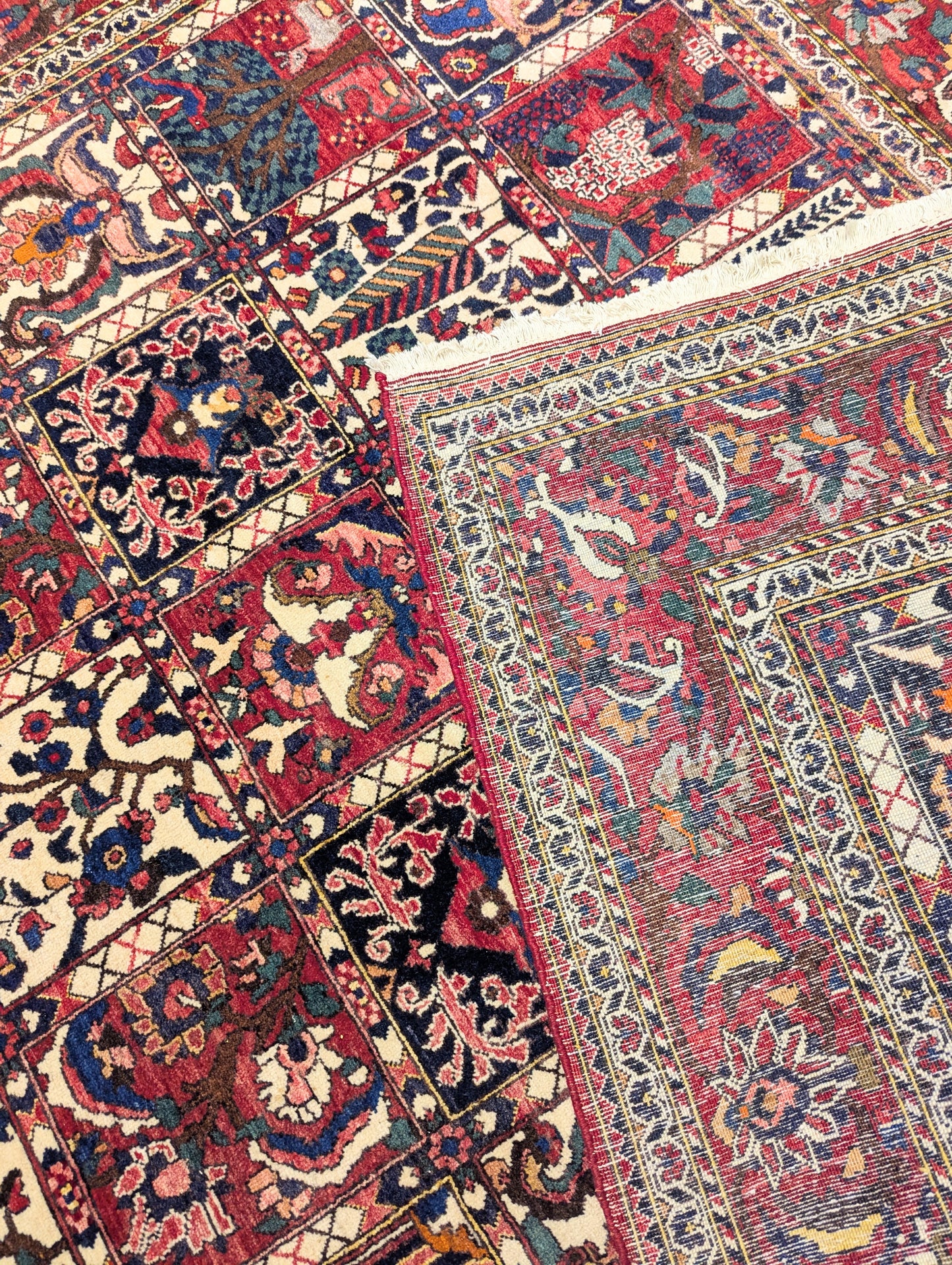 Vintage Persian Garden Panel Design Rug – 7x11 Feet | Hand-Knotted Wool | 45+ Years Old(sn:3946)